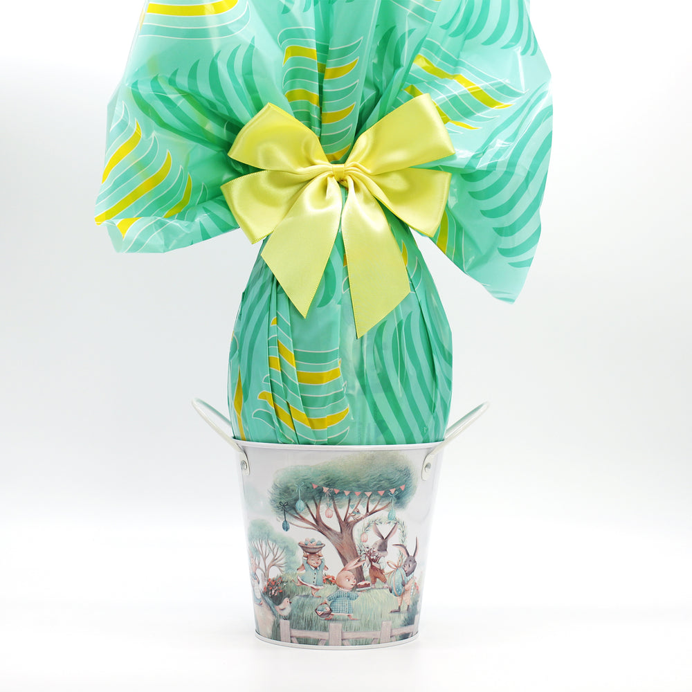 Vasetto di latta con fantasia Pasquale 13x12cm, confezioni per pasqua, idea regalo