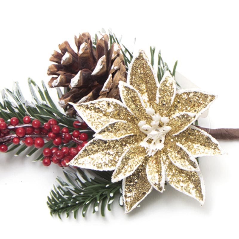 Pick Fiore Stella di Natale glitter Oro,  decorazioni Natalizie, confezionamento dolciario