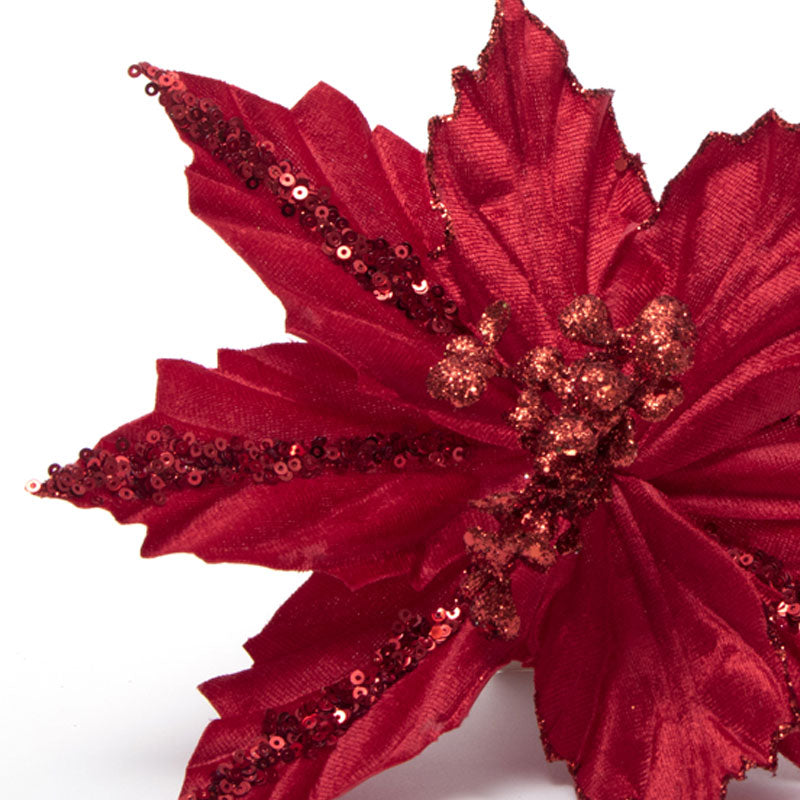 Pick Fiore Stella di Natale in velluto Rosso, decorazioni Natalizie, confezionamento dolciario