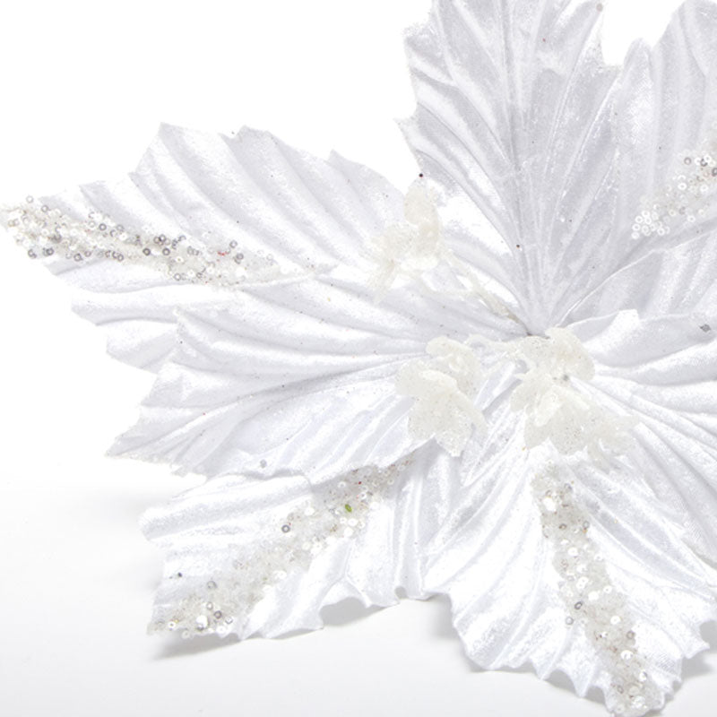 Pick Fiore Stella di Natale in velluto Bianco, decorazioni Natalizie, confezionamento dolciario