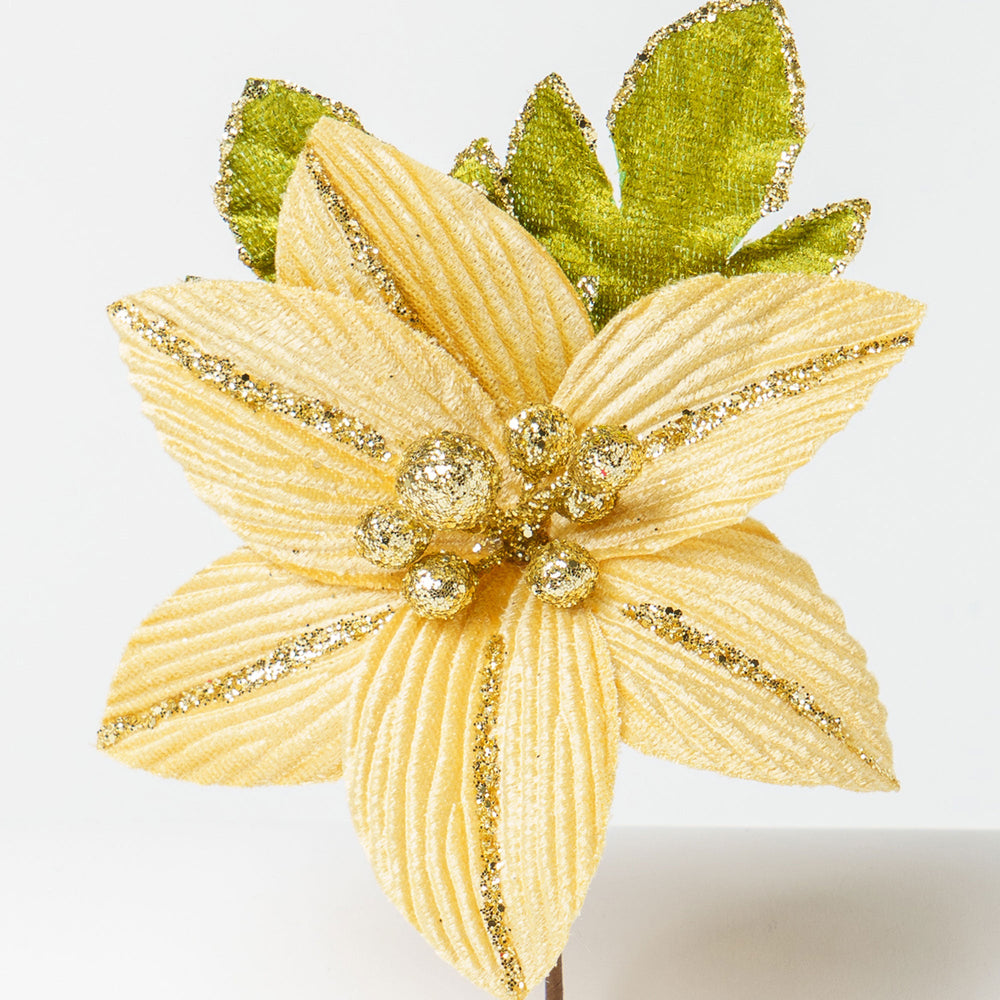 Pick Fiore Stella di Natale in velluto oro, decorazioni Natalizie, confezionamento dolciario