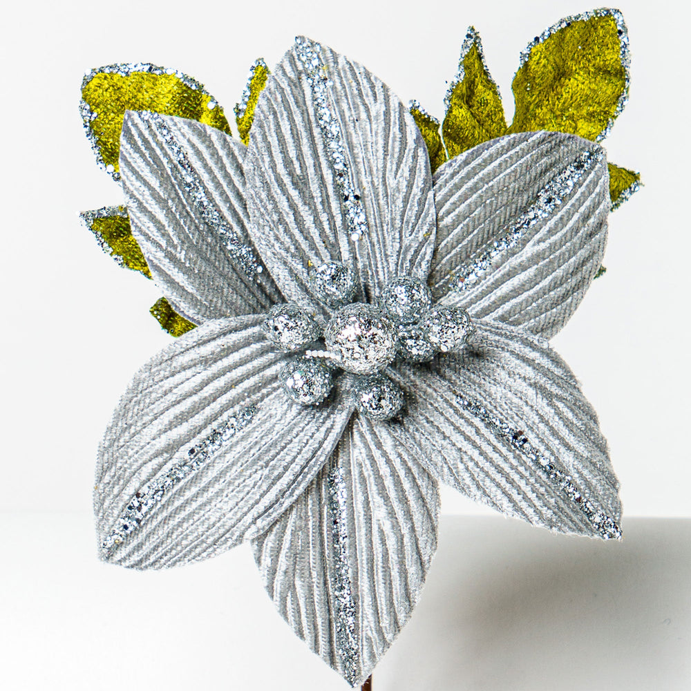 Pick Fiore Stella di Natale in velluto argento, decorazioni Natalizie, confezionamento dolciario