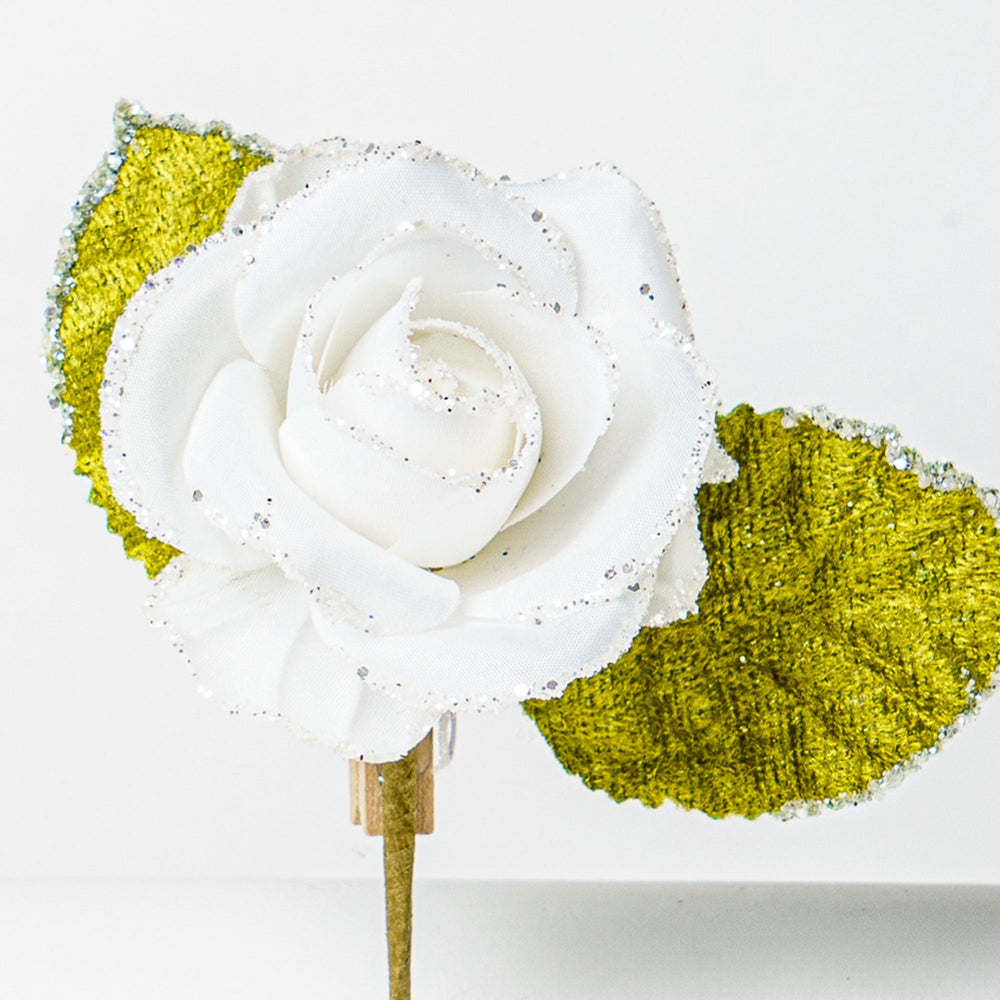 Pick Rosa Bianca con glitter, decorazioni Natalizie, confezionamento dolciario