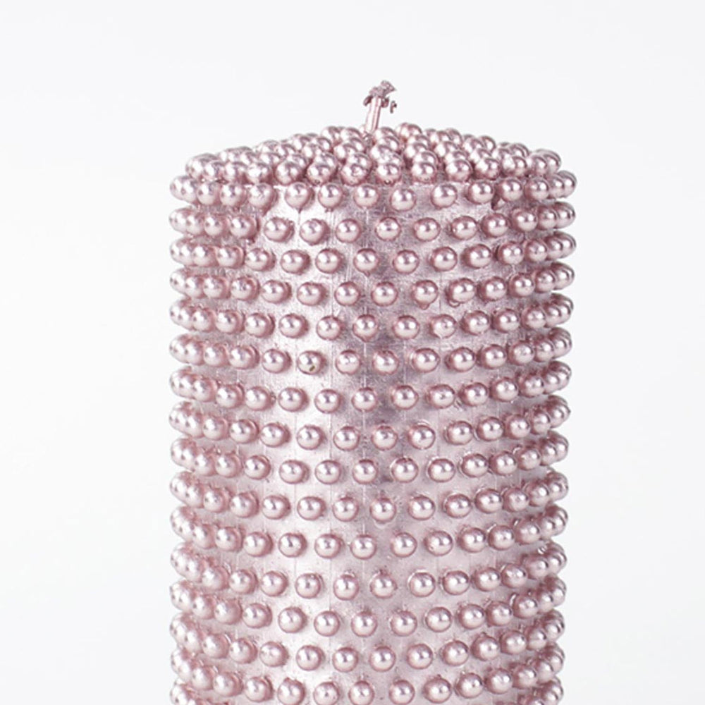 Candela cilindrica Rosa con perle Ø 7CM X 15CM