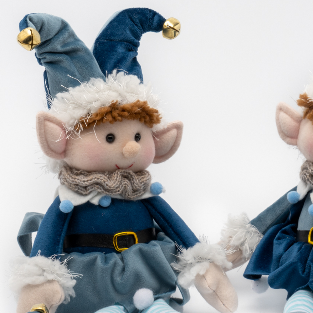 Elfi con vestito Blu, coppia maschio e femmina, 15X8X41CM, decorazione natalizia, idea regalo