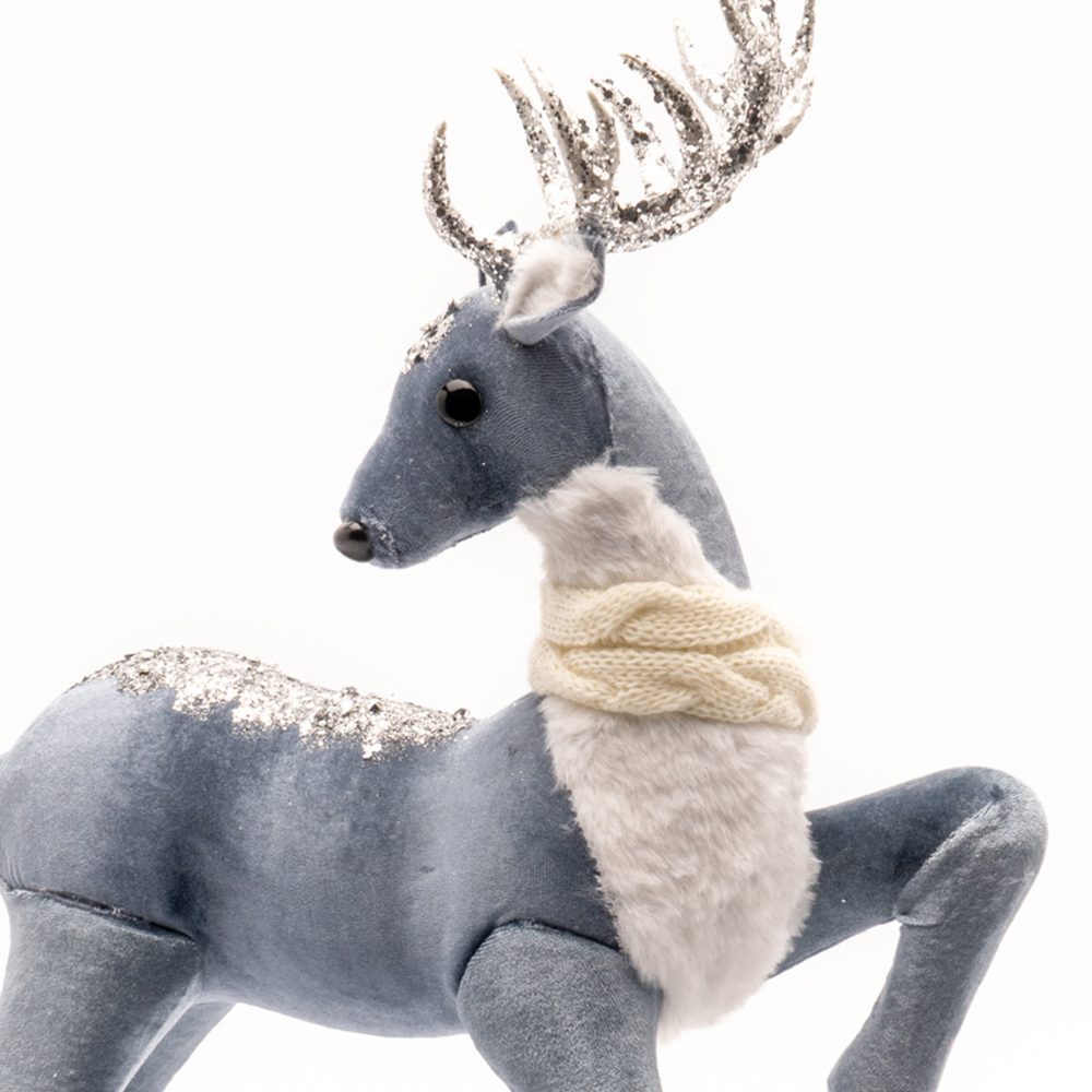 Renna in velluto grigio polvere 33X15X47CM, decorazione natalizia, idea regalo