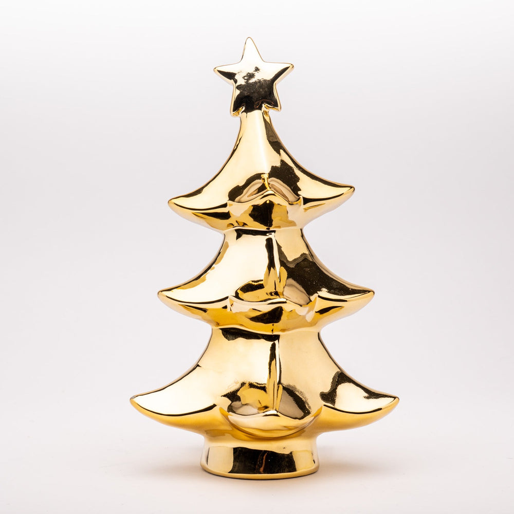 Decorazione a forma di albero di Natale di colore oro realizzata in poliresina 8X8X15CM. Perfetta per dare vitalità a decorazioni Natalizie, allestimenti per locali e ad ambienti casalinghi. Può essere una stupenda idea regalo. Scopri i nostri articoli su Silani Srl. 