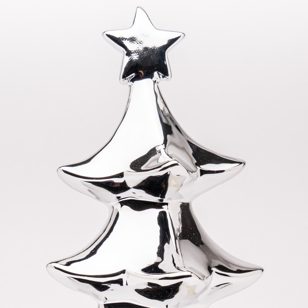 Albero di Natale colore argento con stella 15X15X26CM, decorazione natalizia, idea regalo