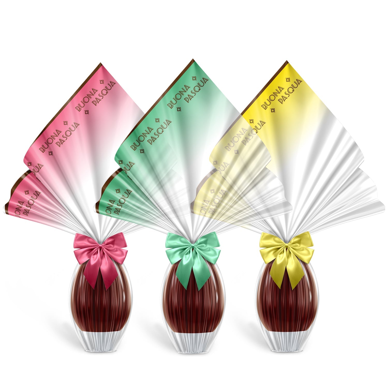 Incarto per uova di pasqua 90x90cm Trasparente, Fascia Verde Acqua, Rosa, Giallo