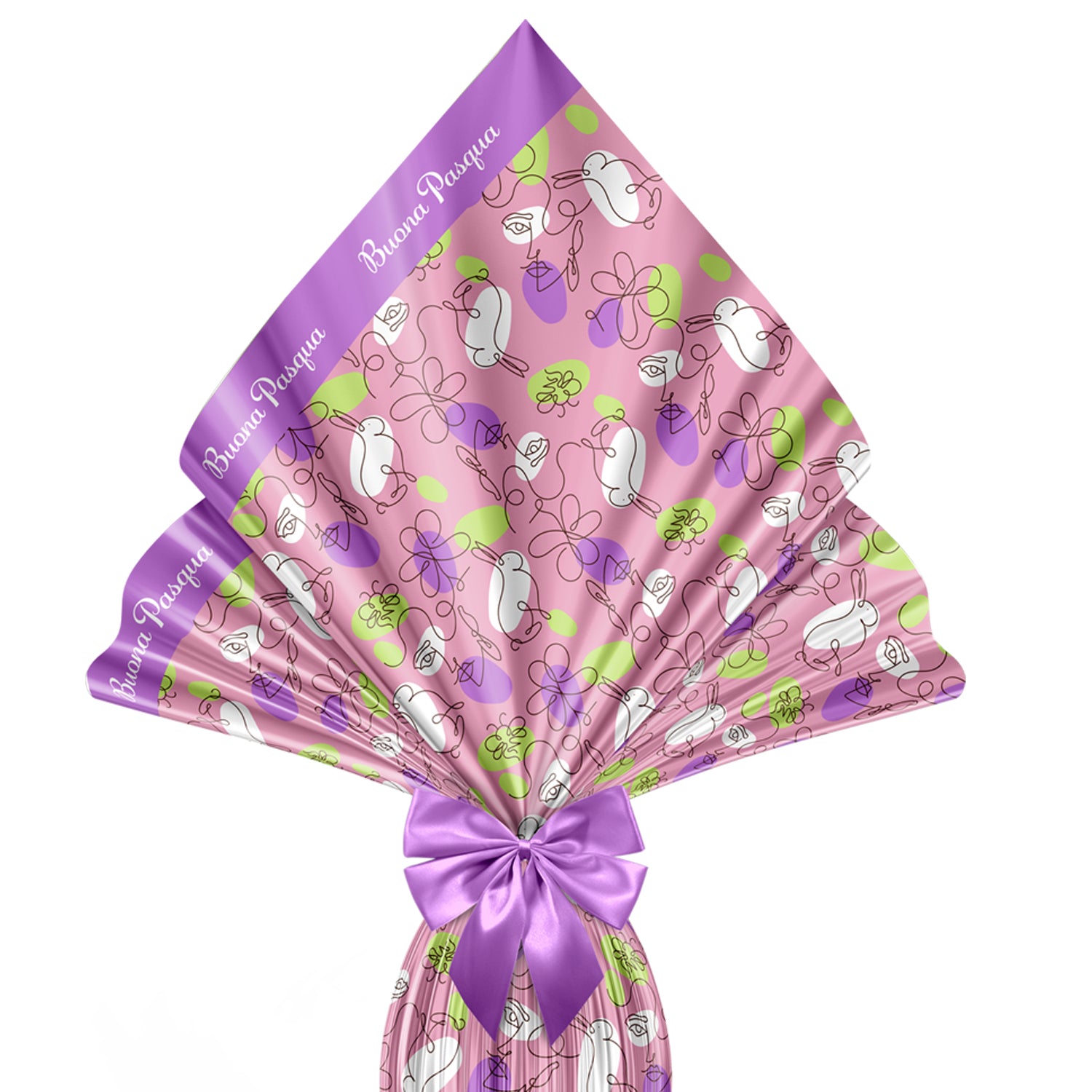 Incarto per uova di pasqua 110x110cm, Fantasia Sinuosa Glicine e Rosa