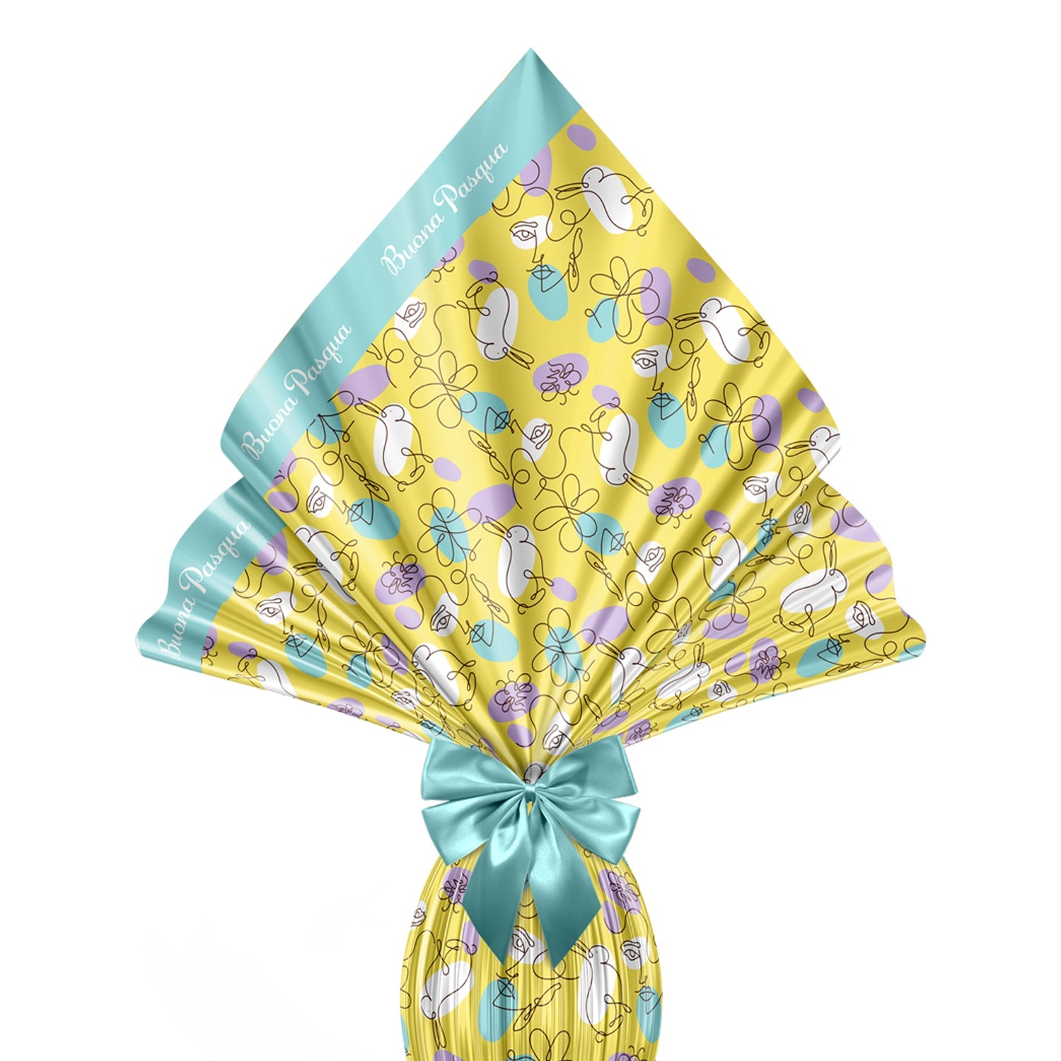 Incarto per uova di pasqua 120x120cm, Fantasia Sinuosa Tiffany e Giallo