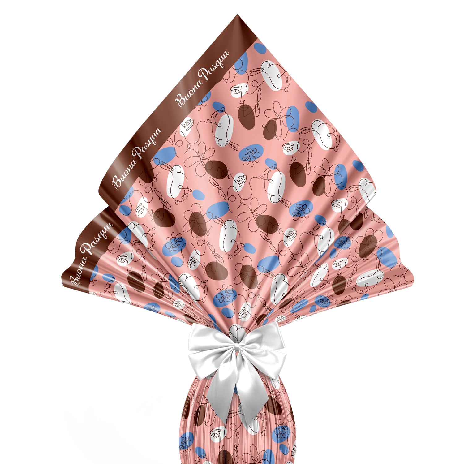 Incarto per uova di pasqua 140x140cm, fantasia Sinuosa Rosa Cipria e Marrone