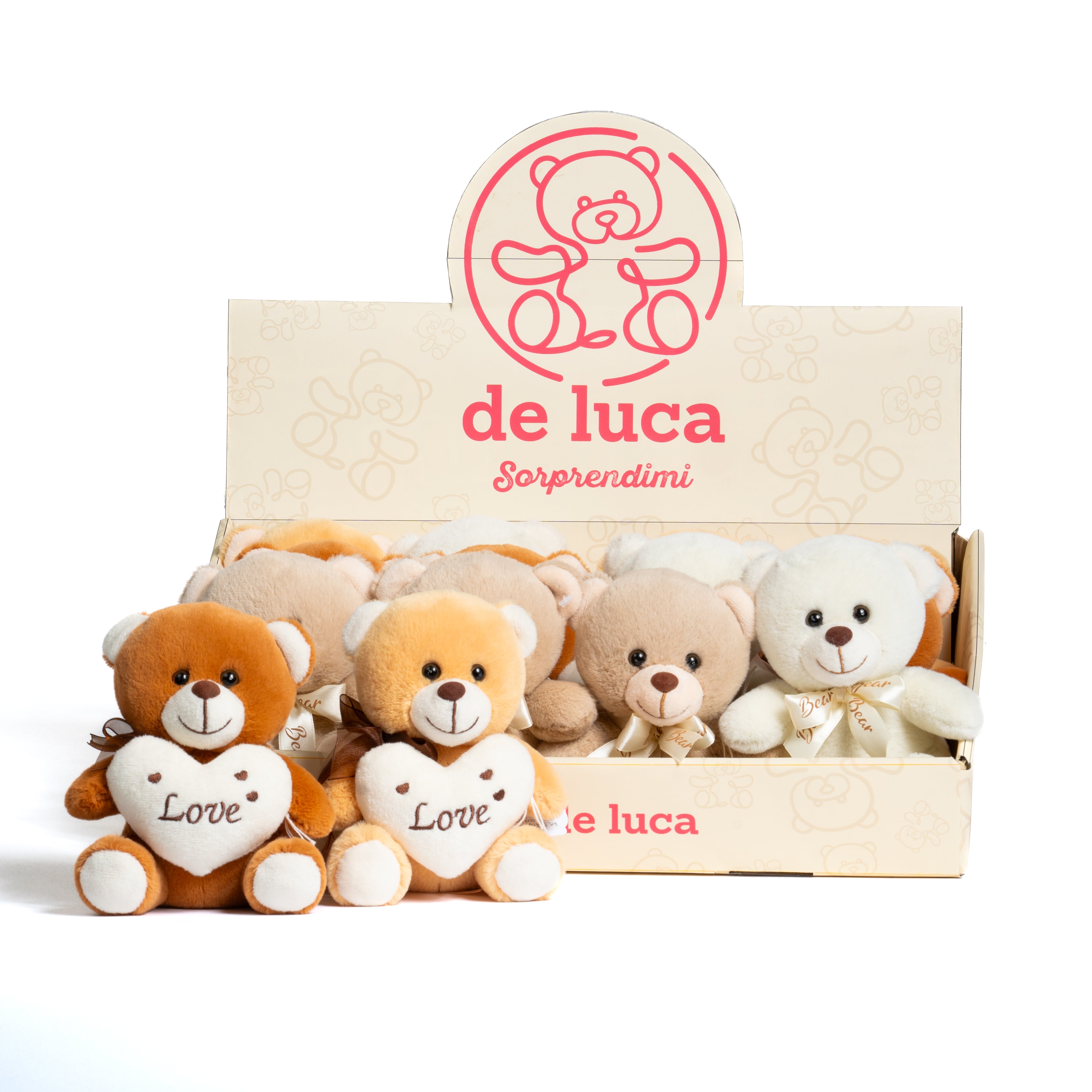 Peluche orso con cuore love, in display, pupazzi per san valentino, idea regalo