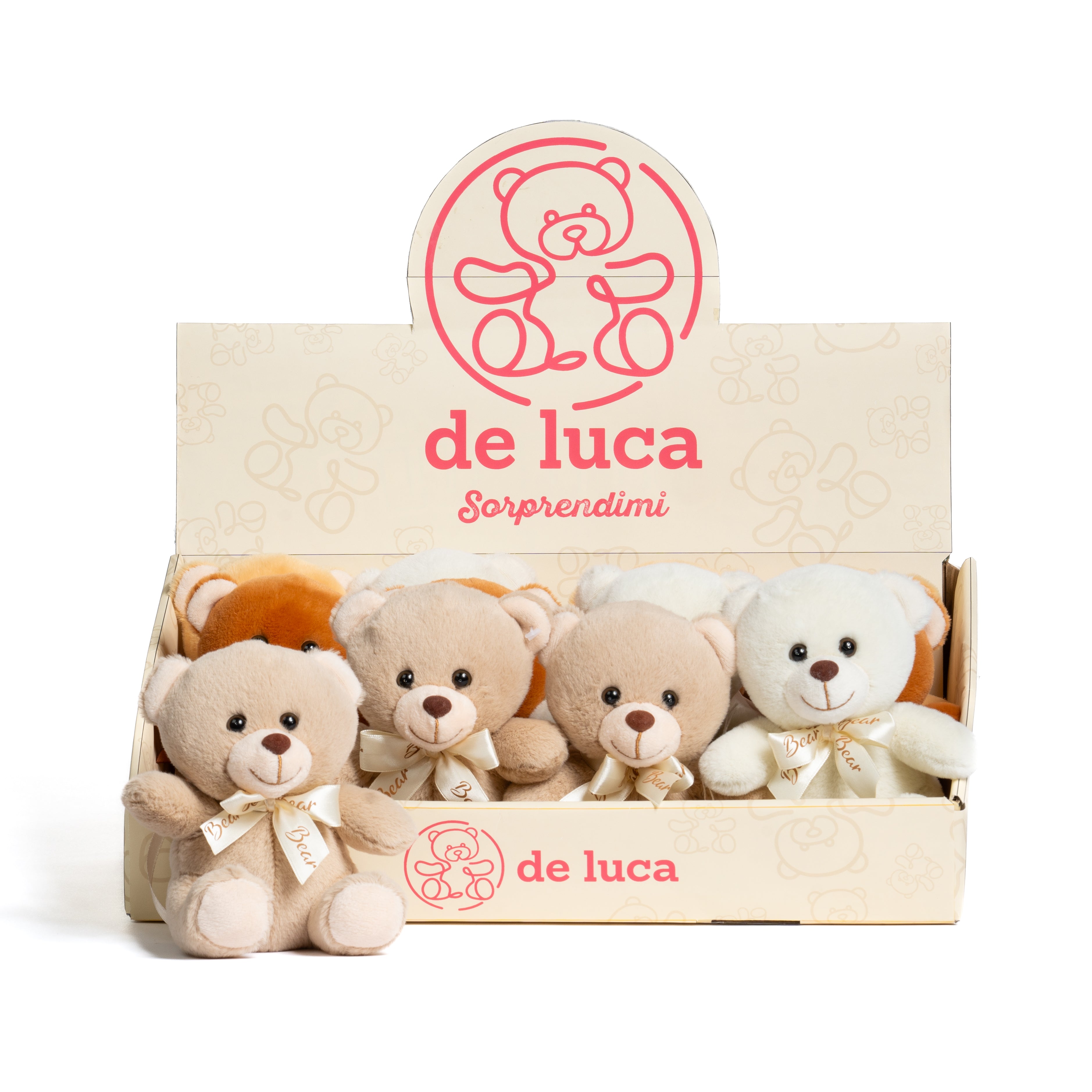 Peluche orso con fiocchetto, in display, pupazzi per san valentino, idea regalo