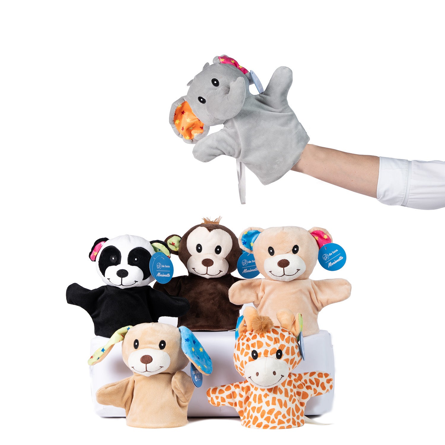 Peluche Marionette Animali Safari con stelline, pupazzi per pasqua, idea regalo