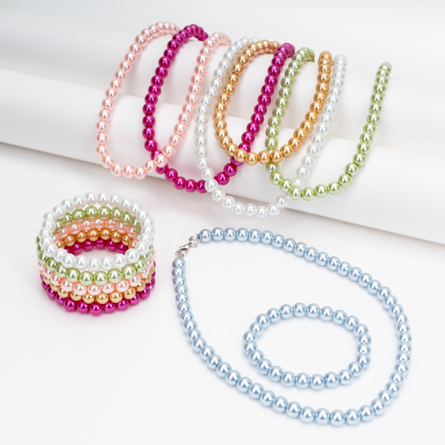 Collana e bracciale di perle colorate, sorprese per uova di pasqua,bigiotteria