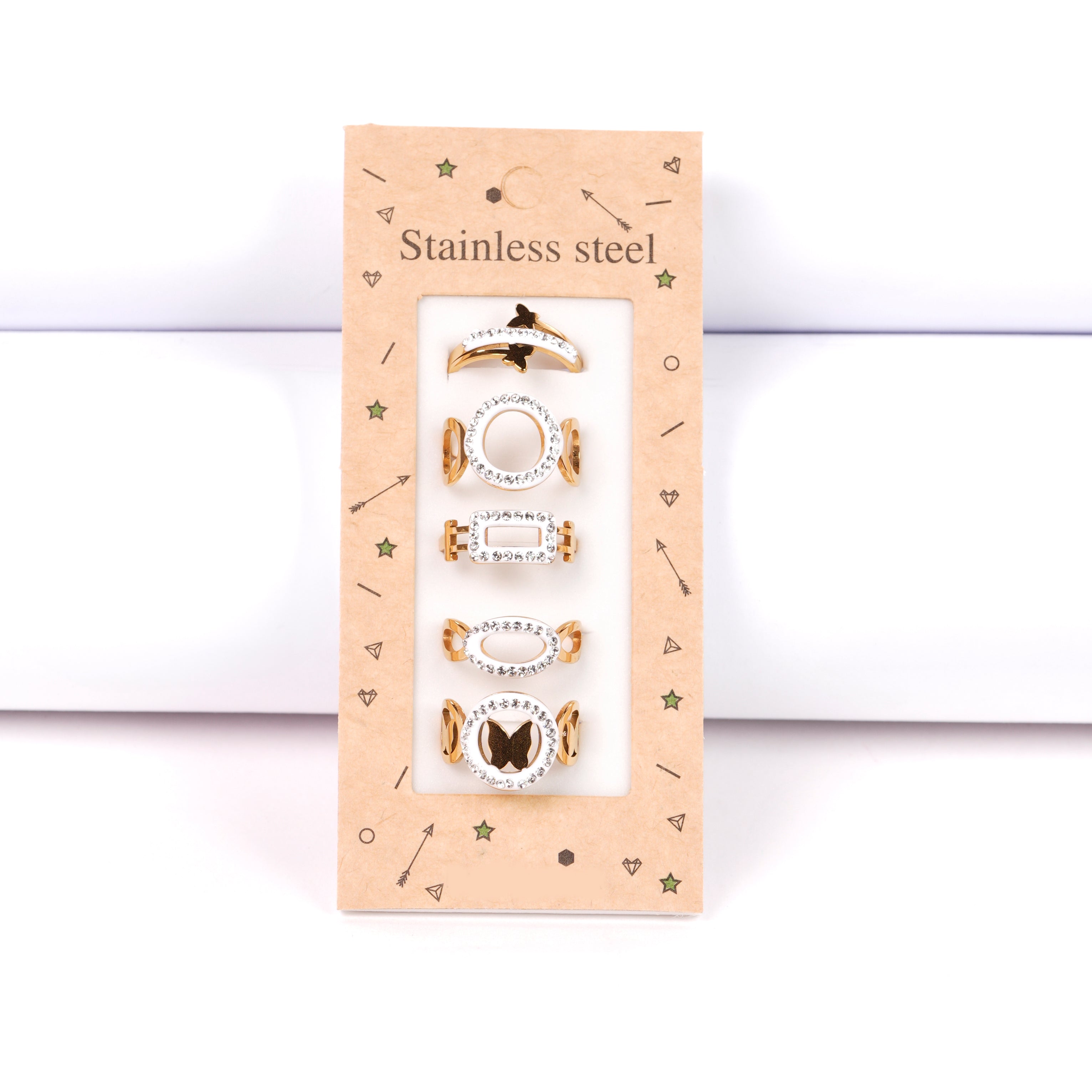 Set di 5 anelli regolabili con brillantini, sorprese per uova di pasqua,bigiotteria