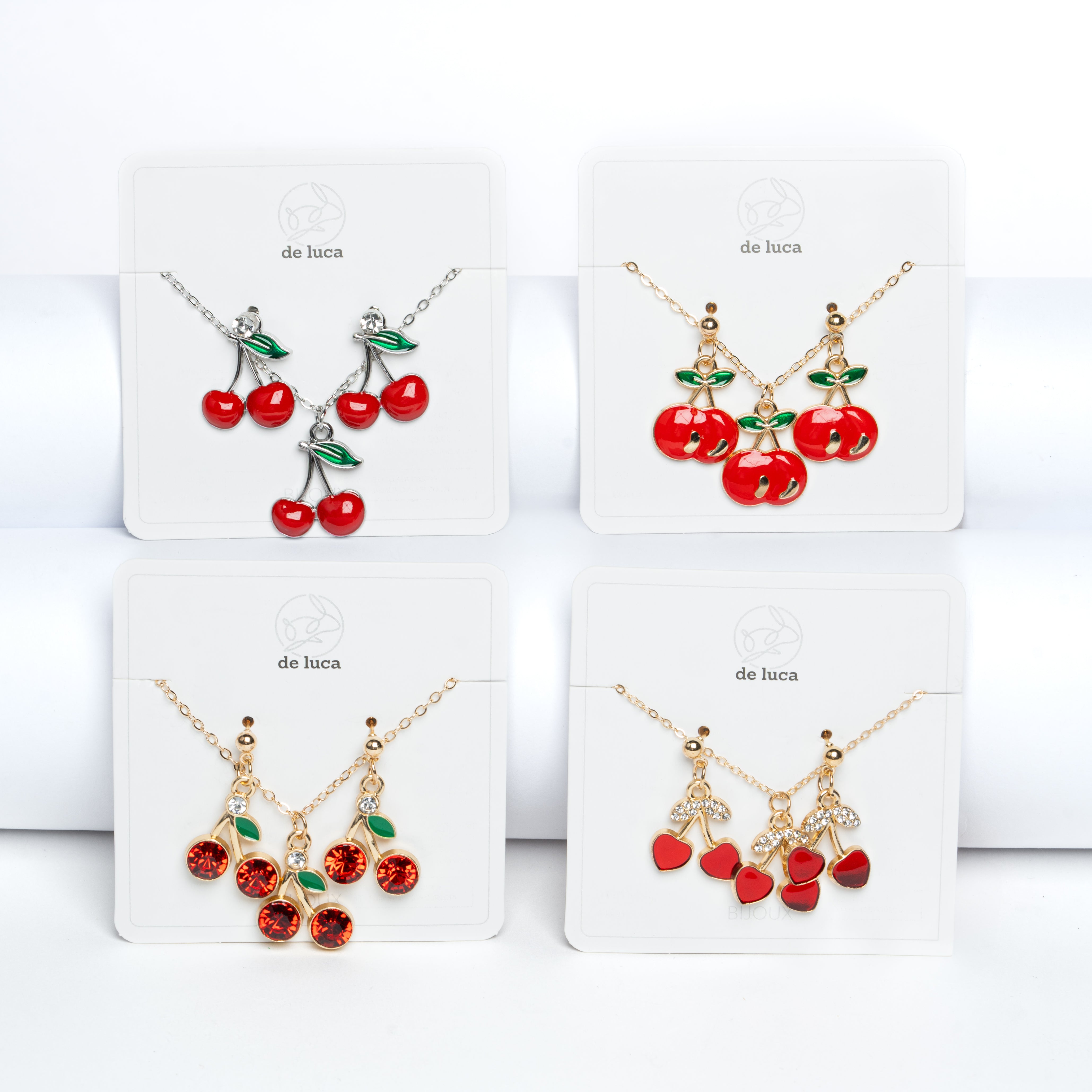 Set di Collana e Orecchini Donna Ciliegia, brillantino colorato, sorprese per uova di pasqua,bigiotteria