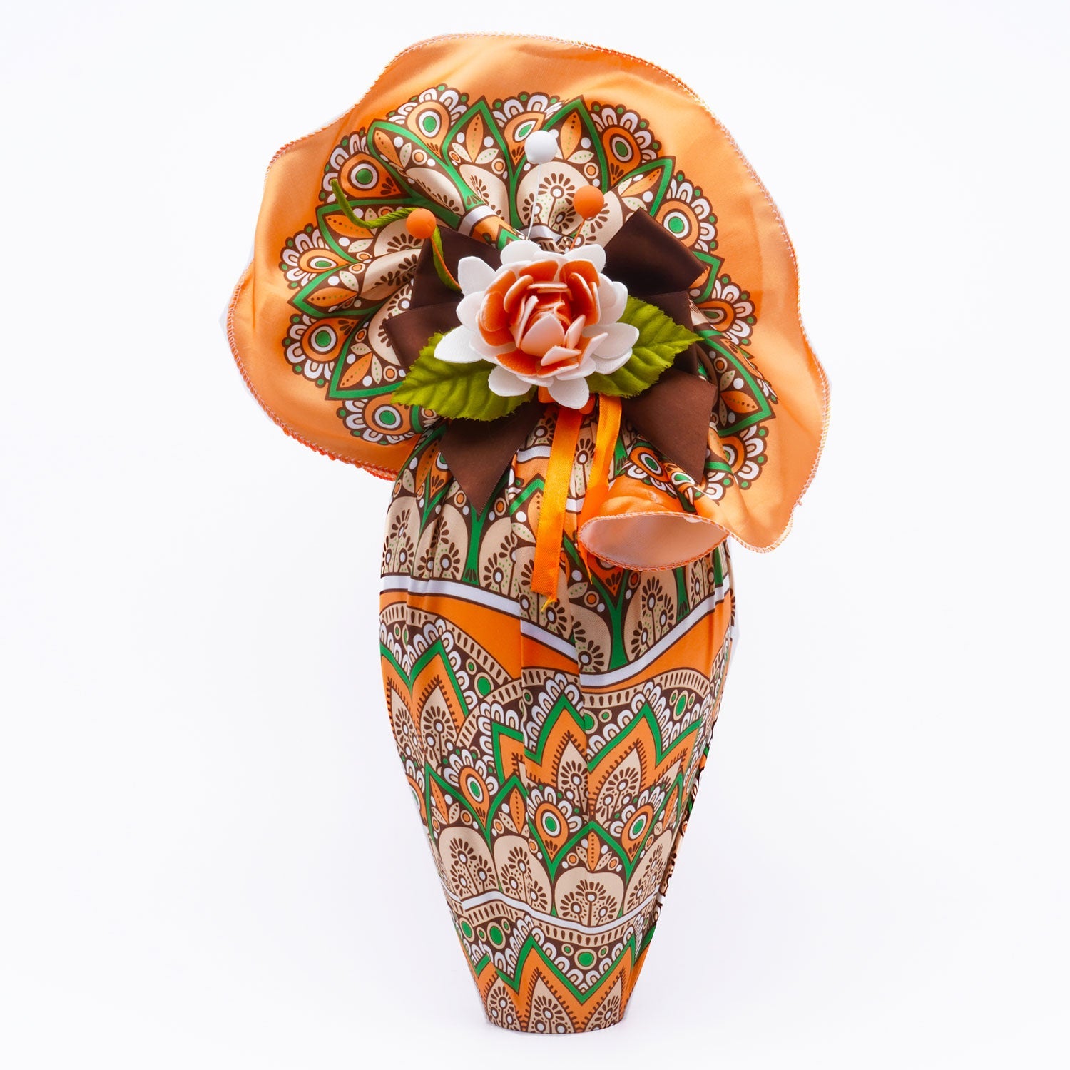 Tessuto per uova di pasqua e colombe, fantasia Mandala, Arancione