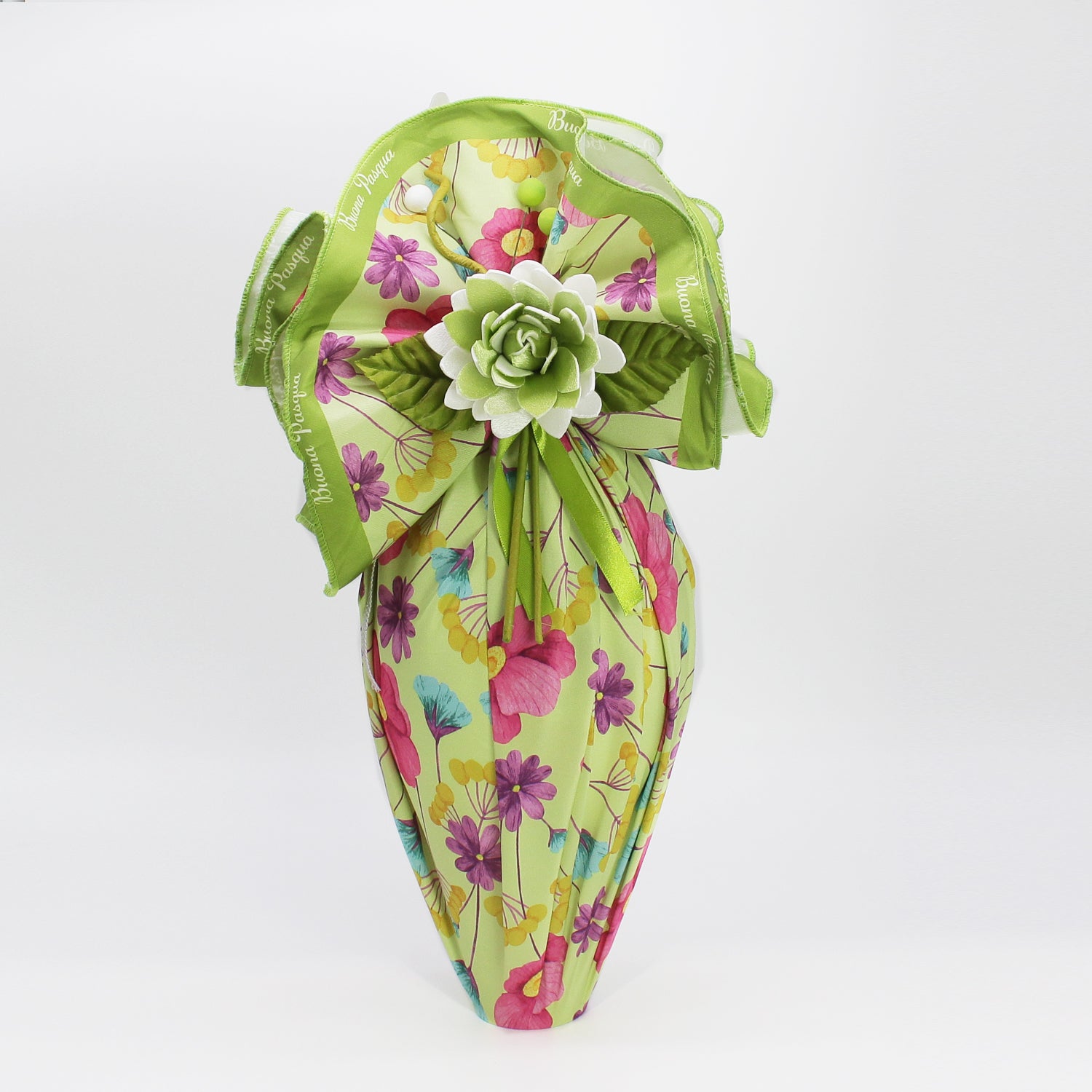 Tessuto per uova di pasqua e colombe 100cm, fantasia Floreale Verde