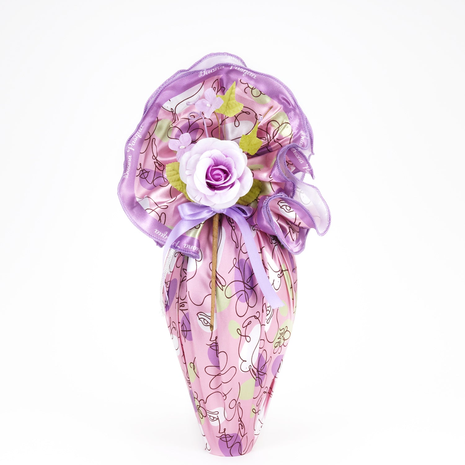 Tessuto per uova di pasqua e colombe 100cm, fantasia Sinuosa Glicine e Rosa