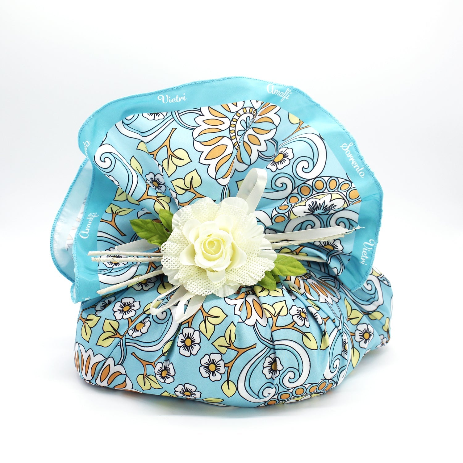 Tessuto per uova di pasqua e colombe 120cm, fantasia Maiolica Costiera Amalfitana, Tiffany
