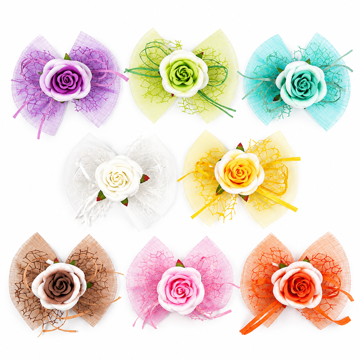 Pick Rosa con Fiocco decorato, fiori per uova di pasqua, decorazioni pasquali, confezionamento