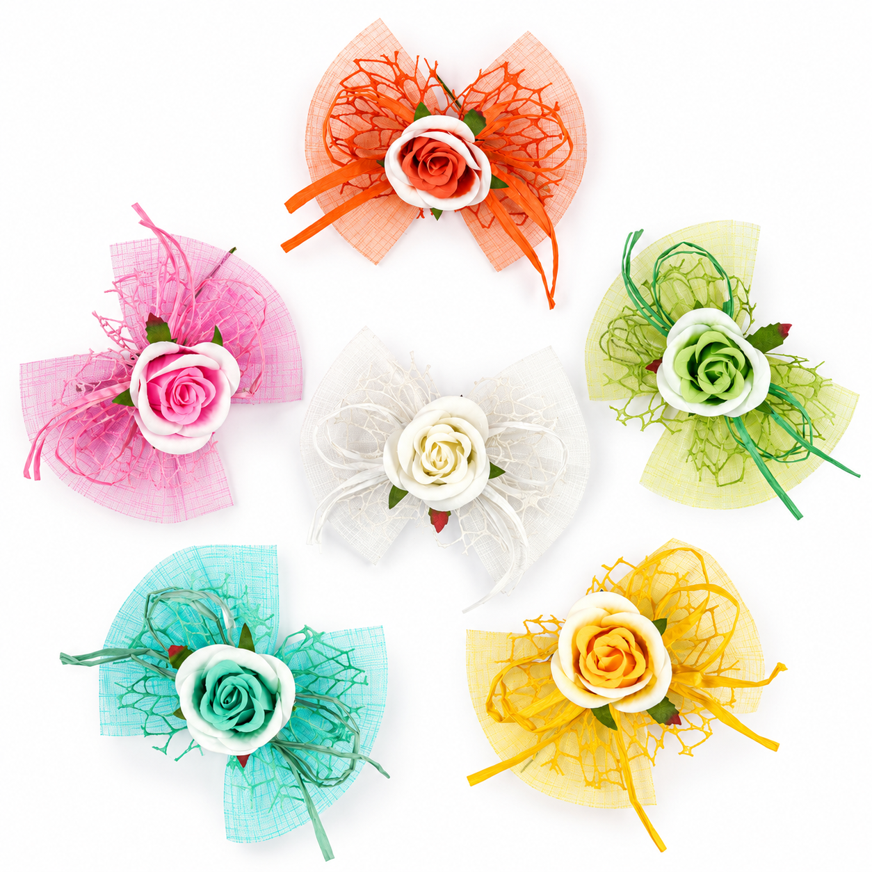 Pick Rosa piccola con Fiocco decorato, fiori per uova di pasqua, decorazioni pasquali, confezionamento