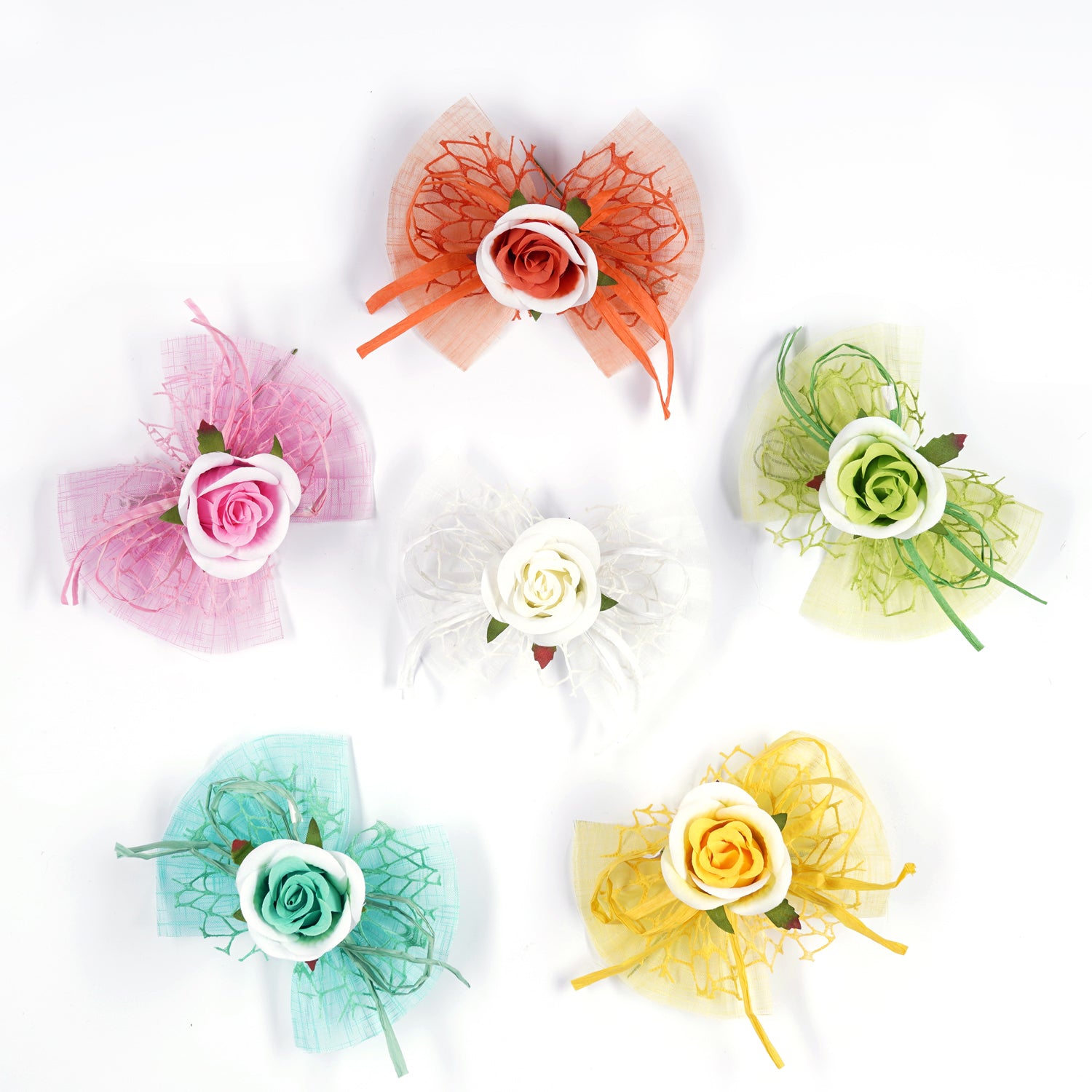 Pick Rosa piccola con Fiocco decorato, fiori per uova di pasqua, decorazioni pasquali, confezionamento