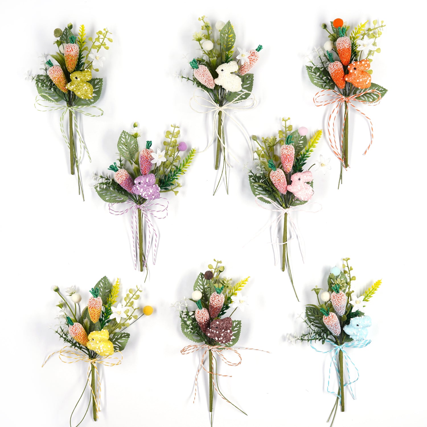 Pick coniglio e carote,  fiori per uova di pasqua, decorazioni pasquali, confezionamento
