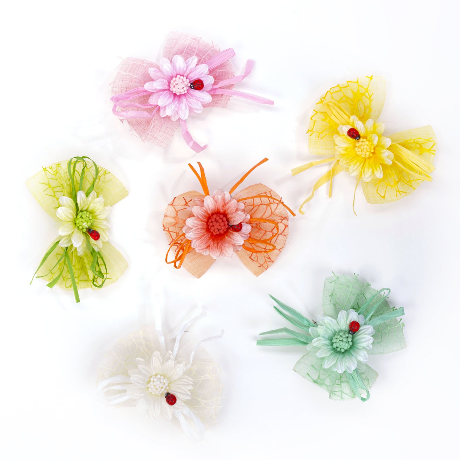 Pick Margherita piccola con Fiocco decorato, fiori per uova di pasqua, decorazioni pasquali, confezionamento