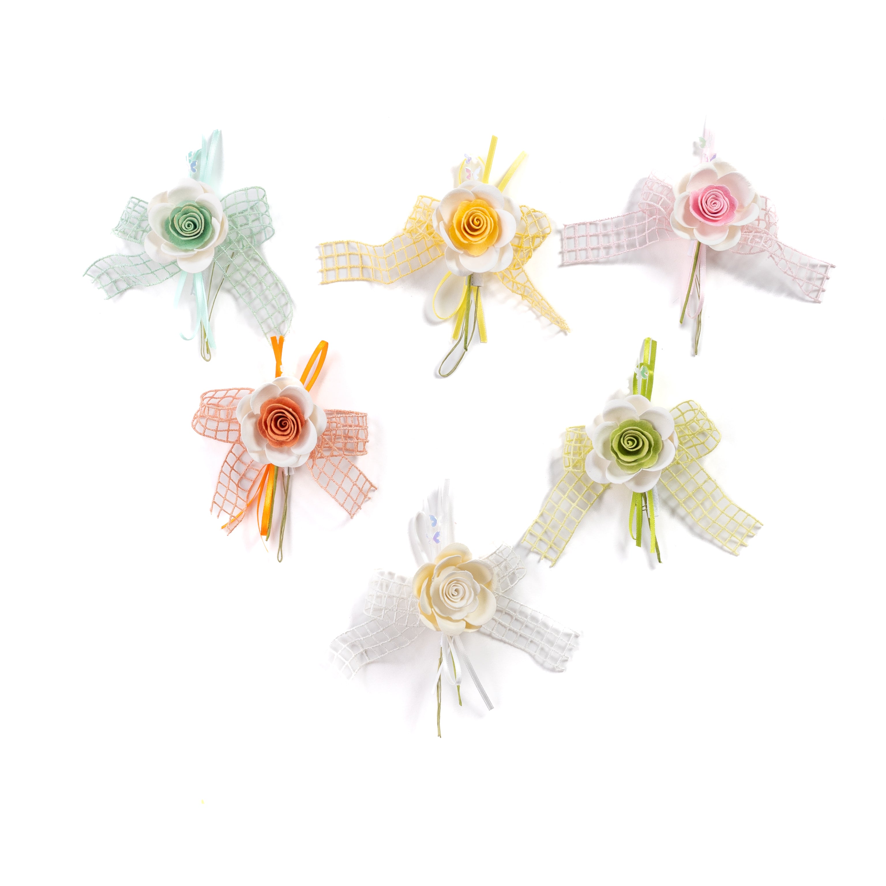 Pick Rosellina piccola con Fiocco decorato, fiori per uova di pasqua, decorazioni pasquali, confezionamento