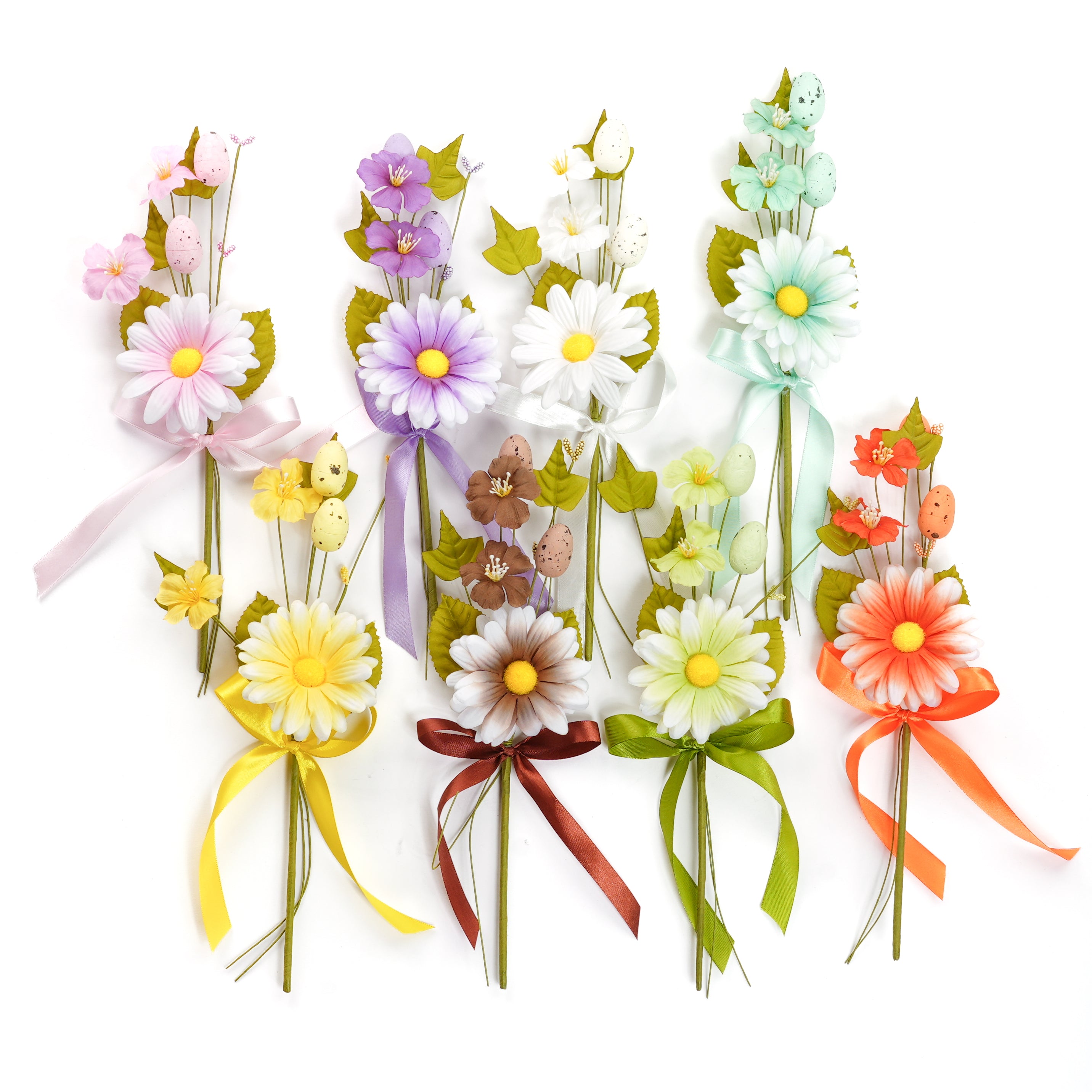 Pick Fiore Margherita con ovetti e fiori,  fiori per uova di pasqua, decorazioni pasquali, confezionamento