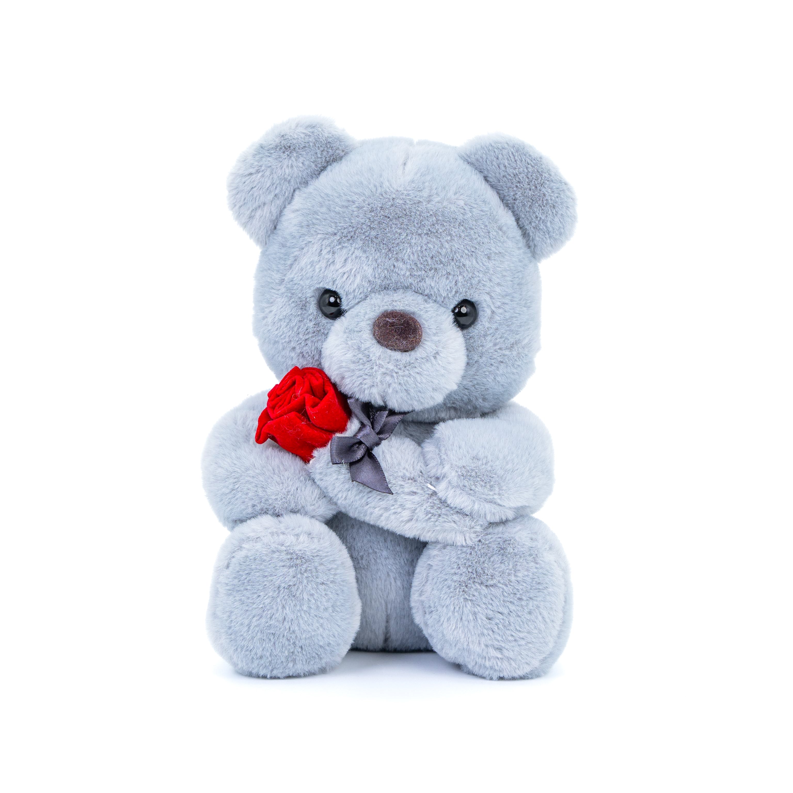 Peluche orso grigio con rosa da 20cm, pupazzi per san valentino, idea regalo