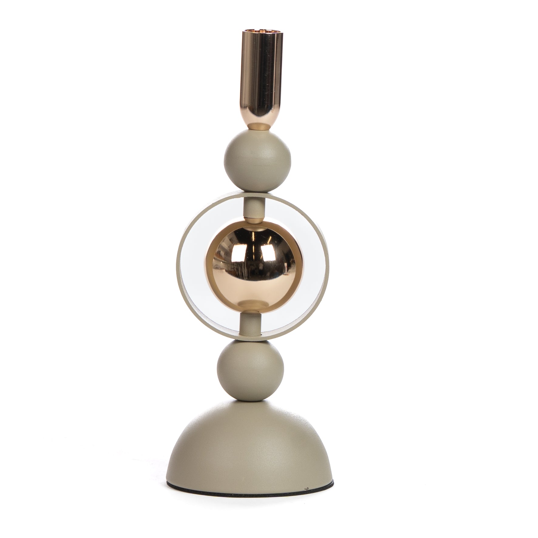 Portacandela bianco con sfera decorativa color oro, composizioni floreali,allestimento eventi