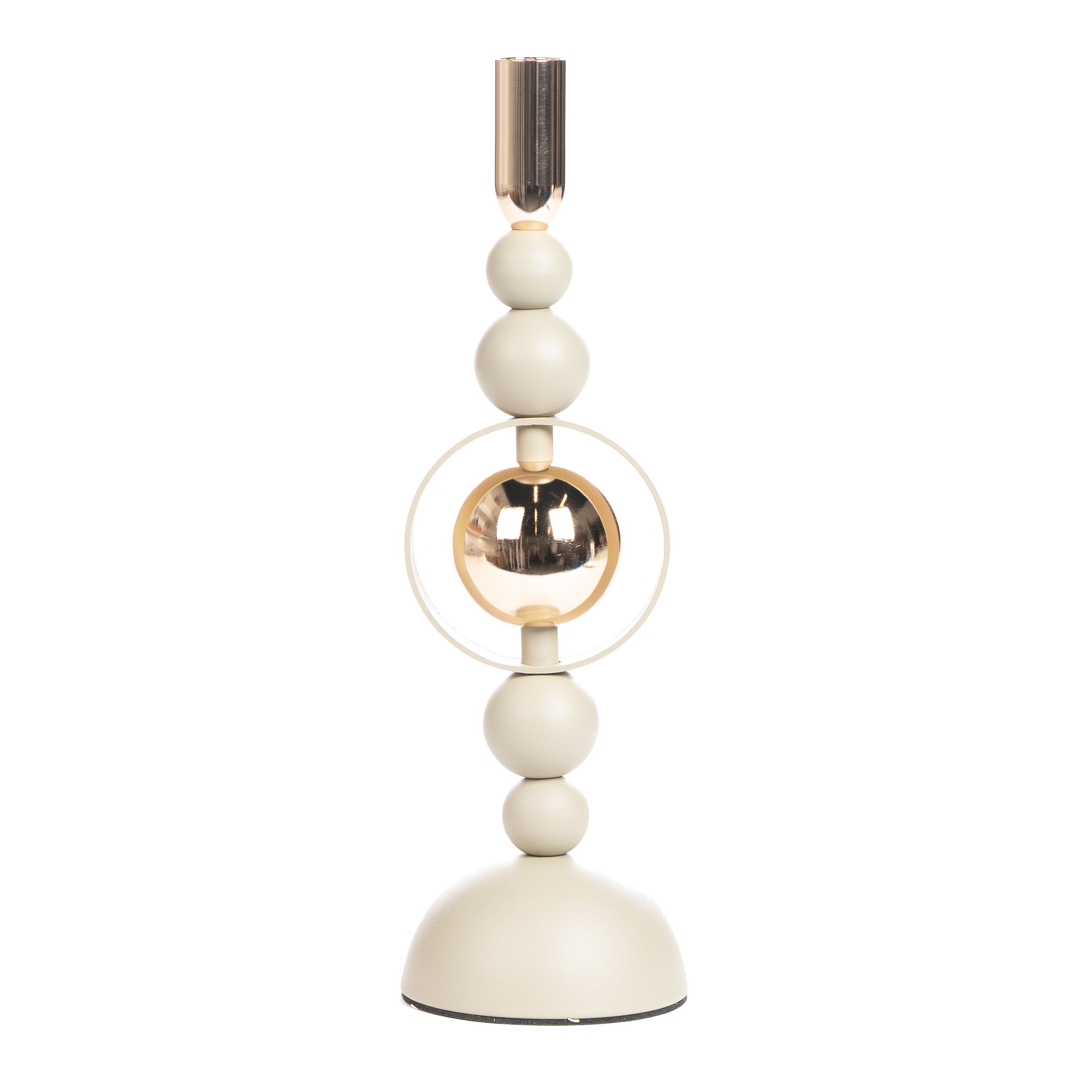 Portacandela bianco con sfera decorativa color oro, composizioni floreali,allestimento eventi