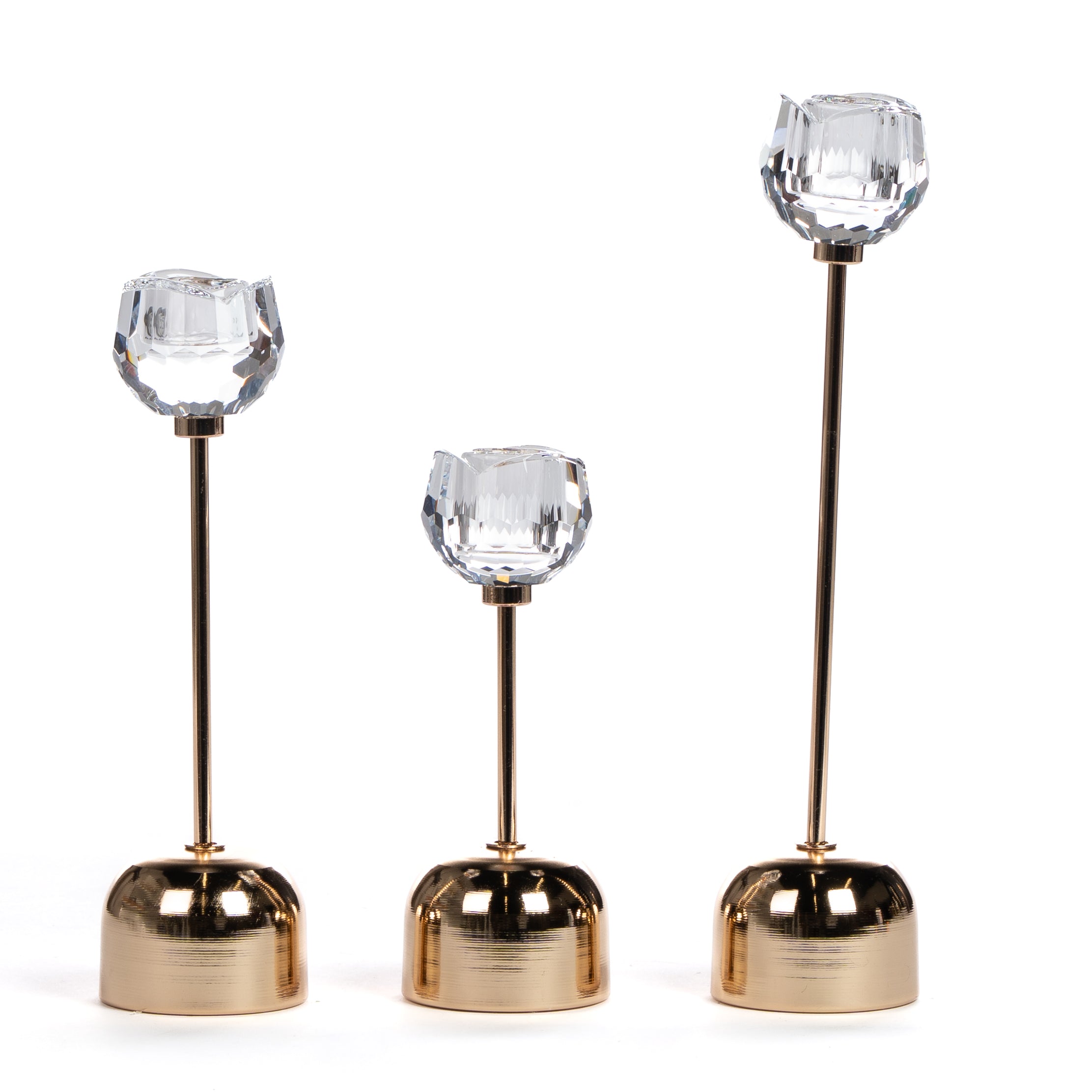 Set 3 portacandele crystal color oro, segnaposto, allestimento eventi