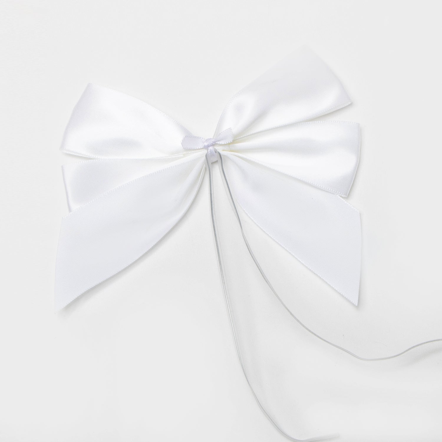 Fiocco doppio Bianco in raso con coda corta,14x4x16cm