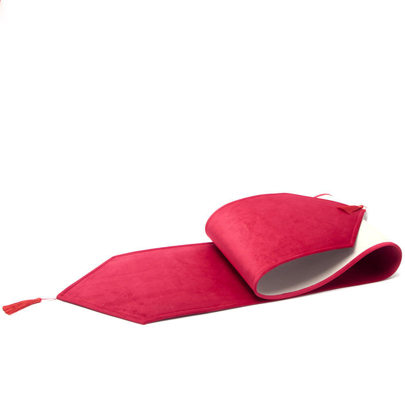 Runner da tavola con nappa in velluto rosso, decorazione Natalizia