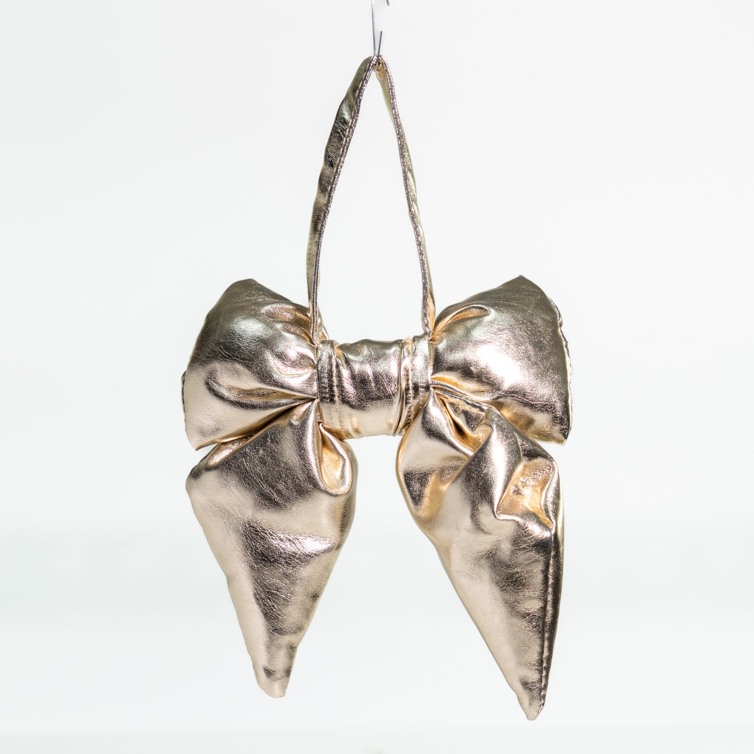 Fiocco in ecopelle metallizzata di colore champagne, 13.5X17CM