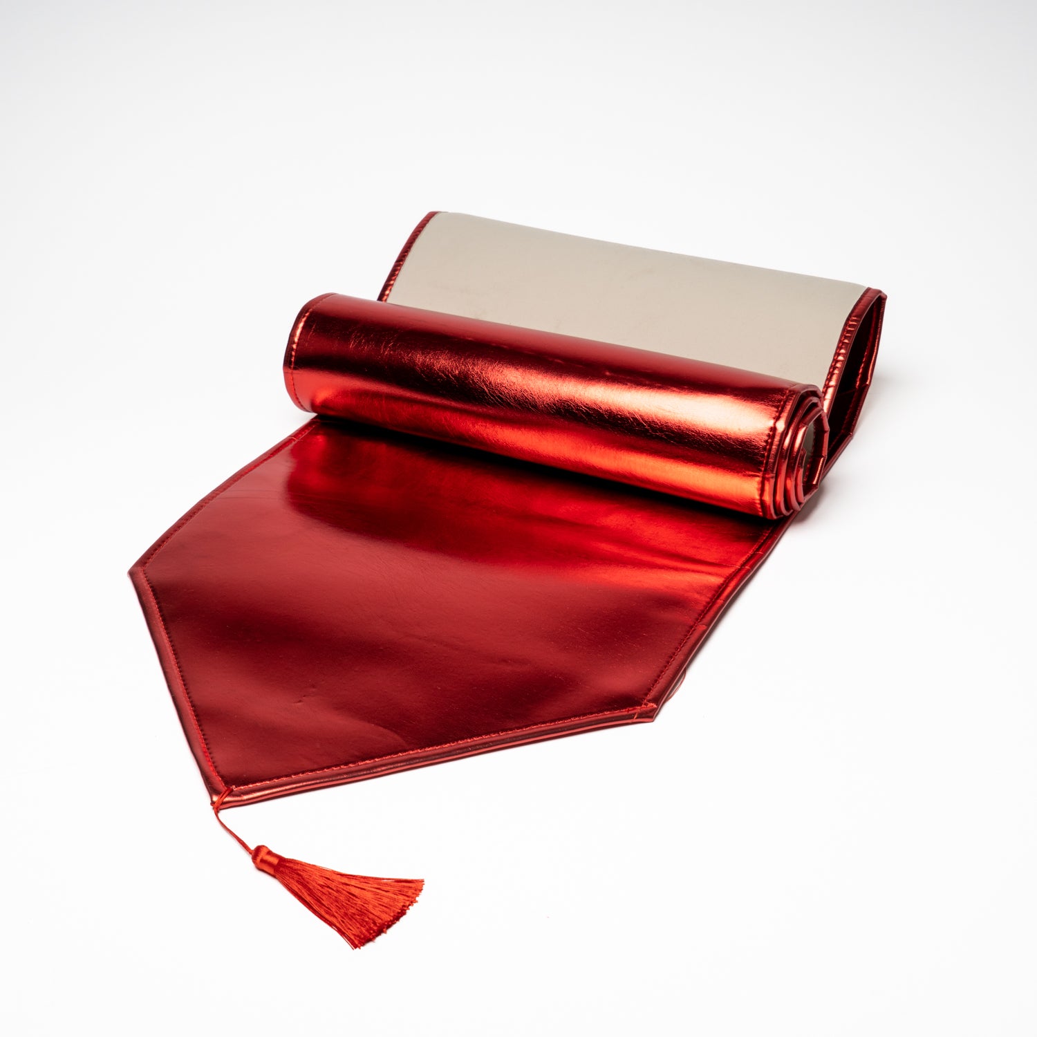 Runner da tavola in ecopelle metallizzata rossa 33X180CM