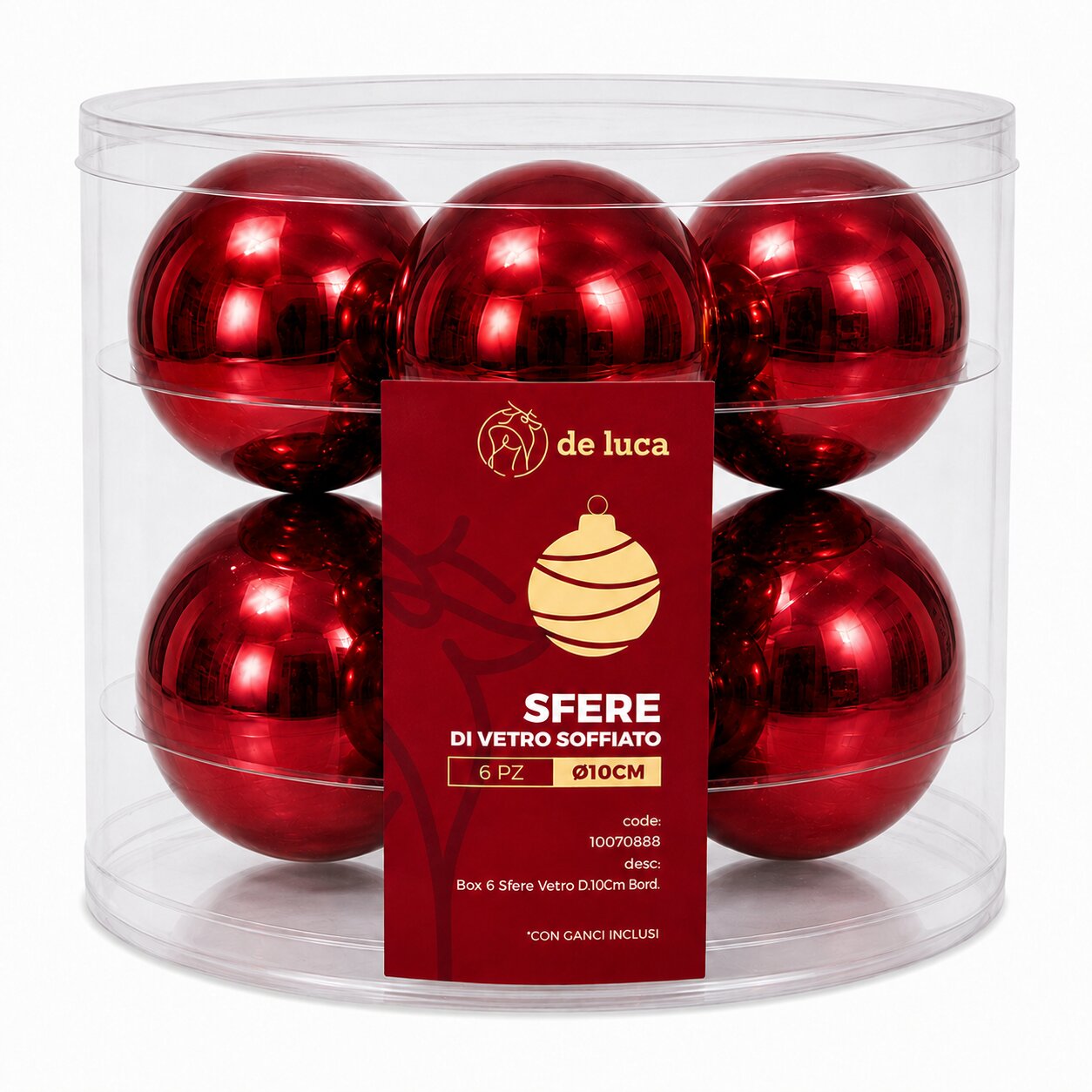 Box da 6 sfere vetro dimensione 10 cm colore Bordeaux, decorazione Natalizia.