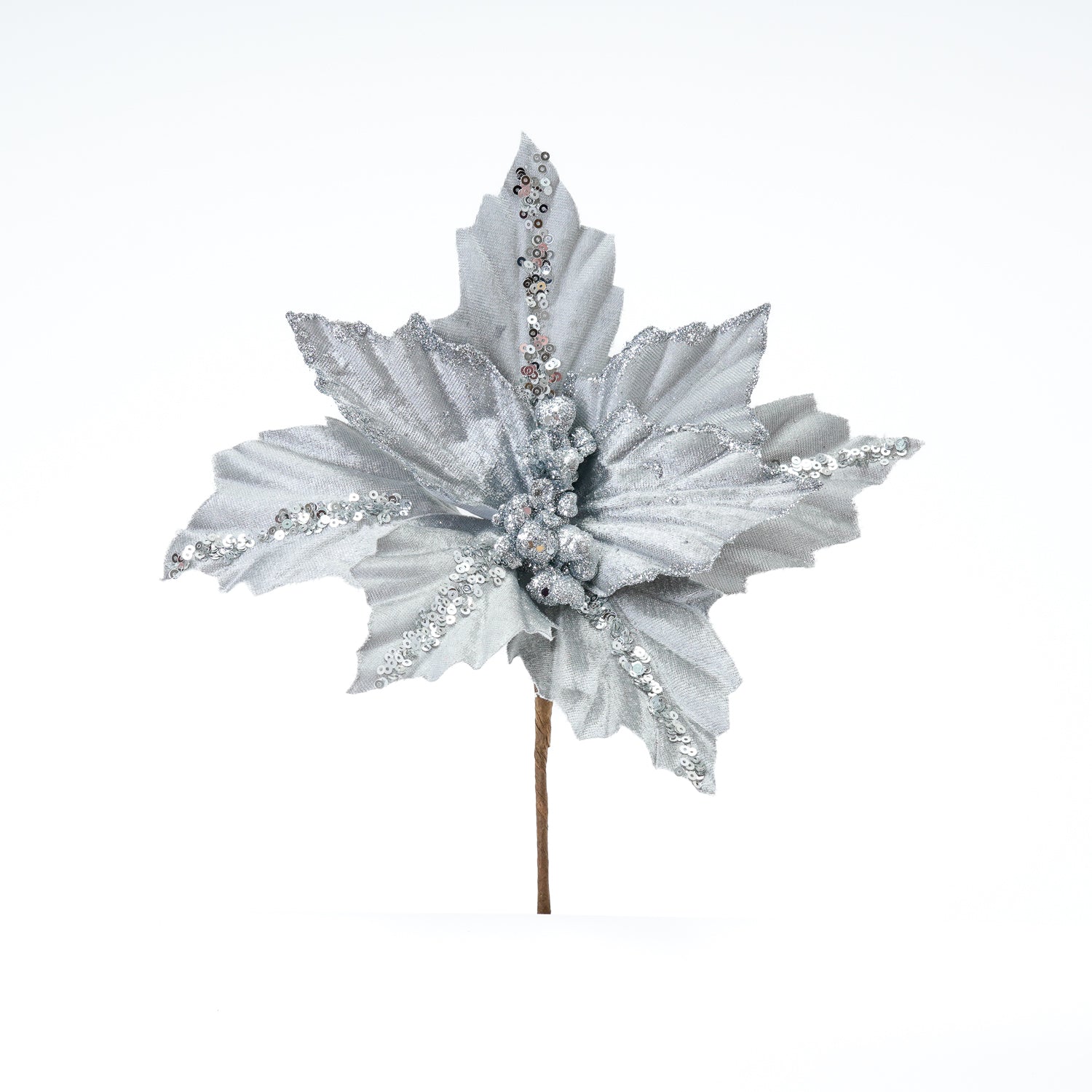 Fiore Stella di Natale velluto Argento 29,5x20cm