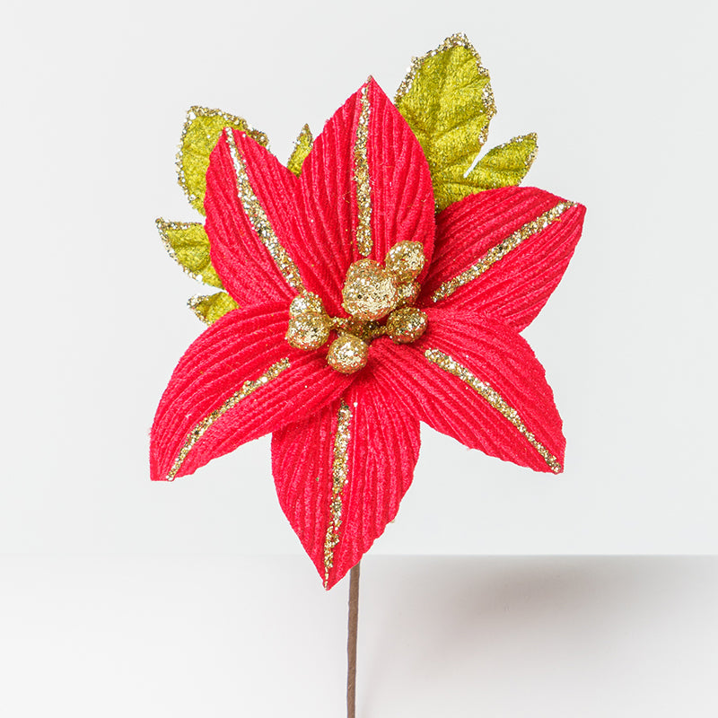 Fiore Stella di Natale in velluto Rosso 12x13cm