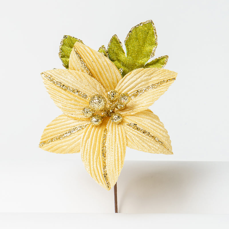 Fiore Stella di Natale in velluto Oro 12x13cm