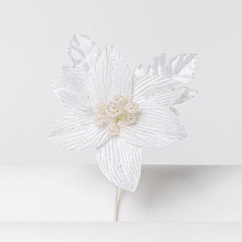 Fiore Stella di Natale in velluto Bianco 12x13cm