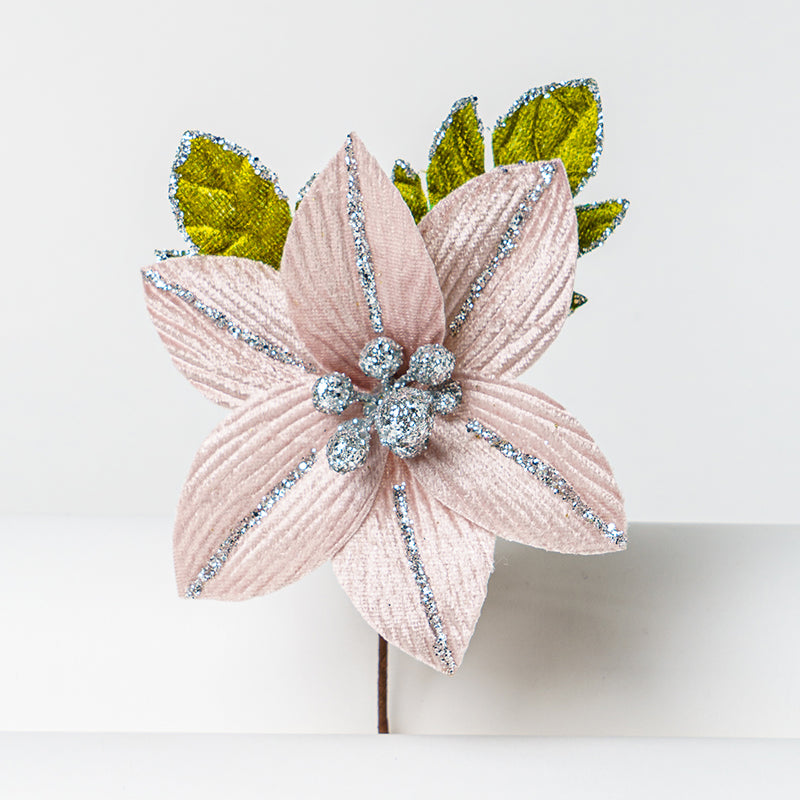 Fiore Stella di Natale in velluto Cipria 12x13cm