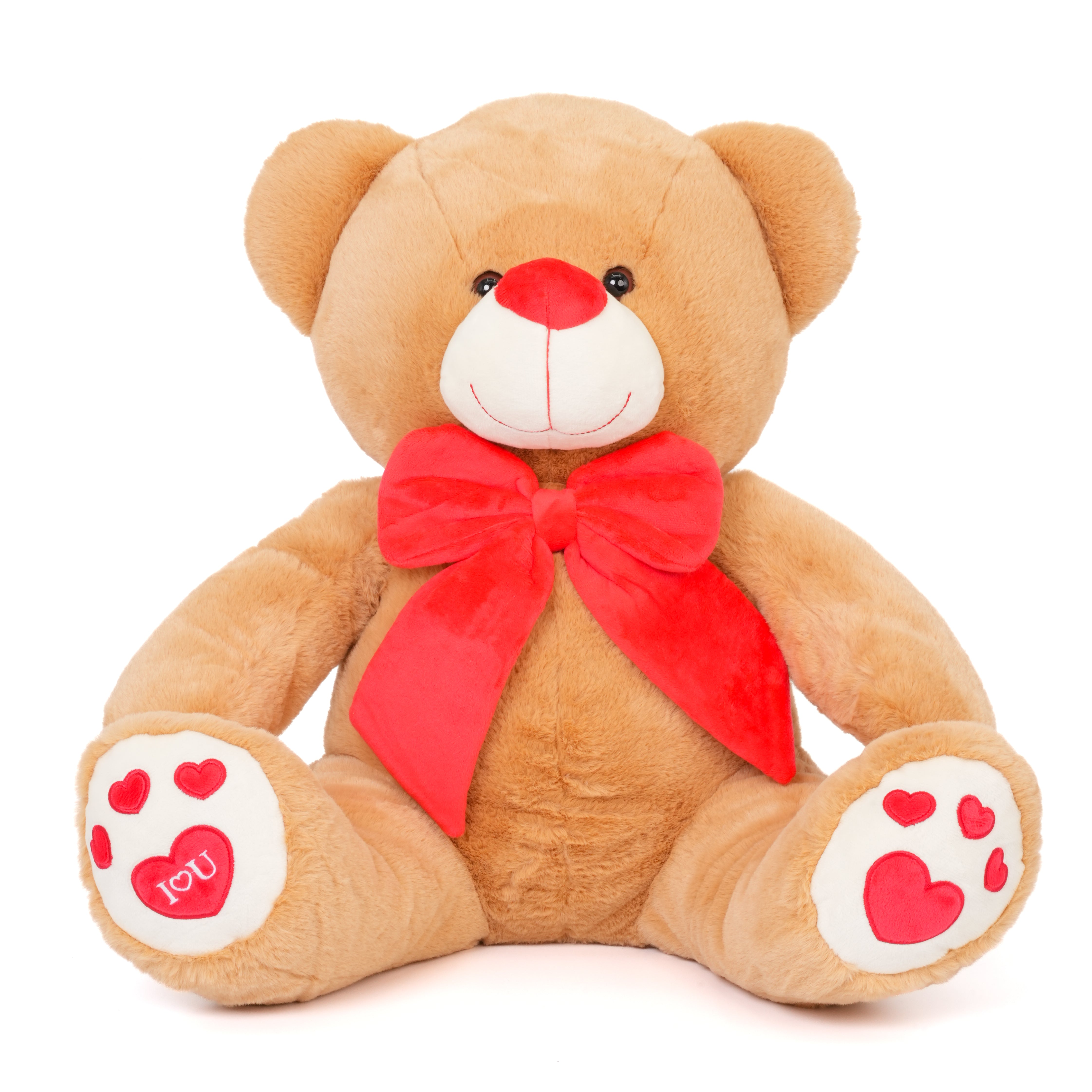 Peluche orso beige con fiocco e cuori da 45cm, pupazzi per san valentino, idea regalo