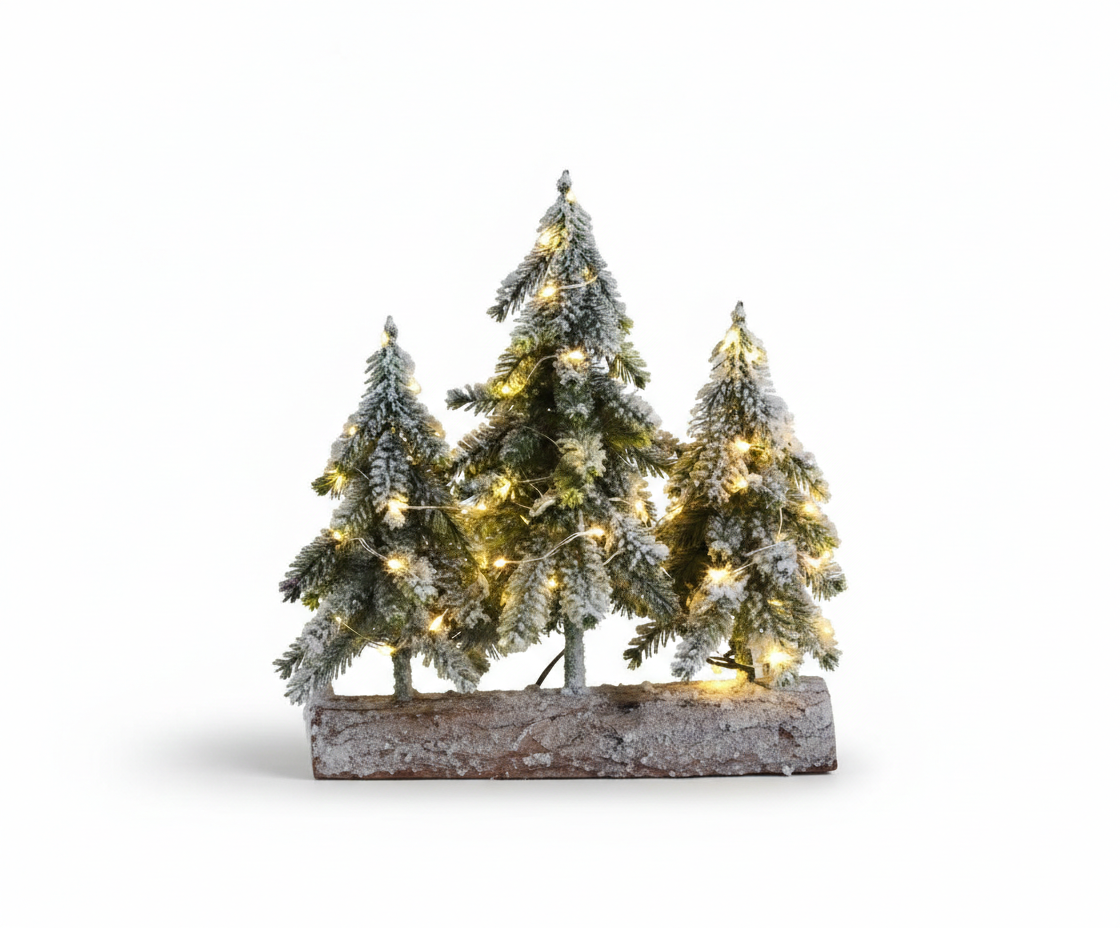 Mini foresta da 3 pini innevati con led, decorazione Natalizia