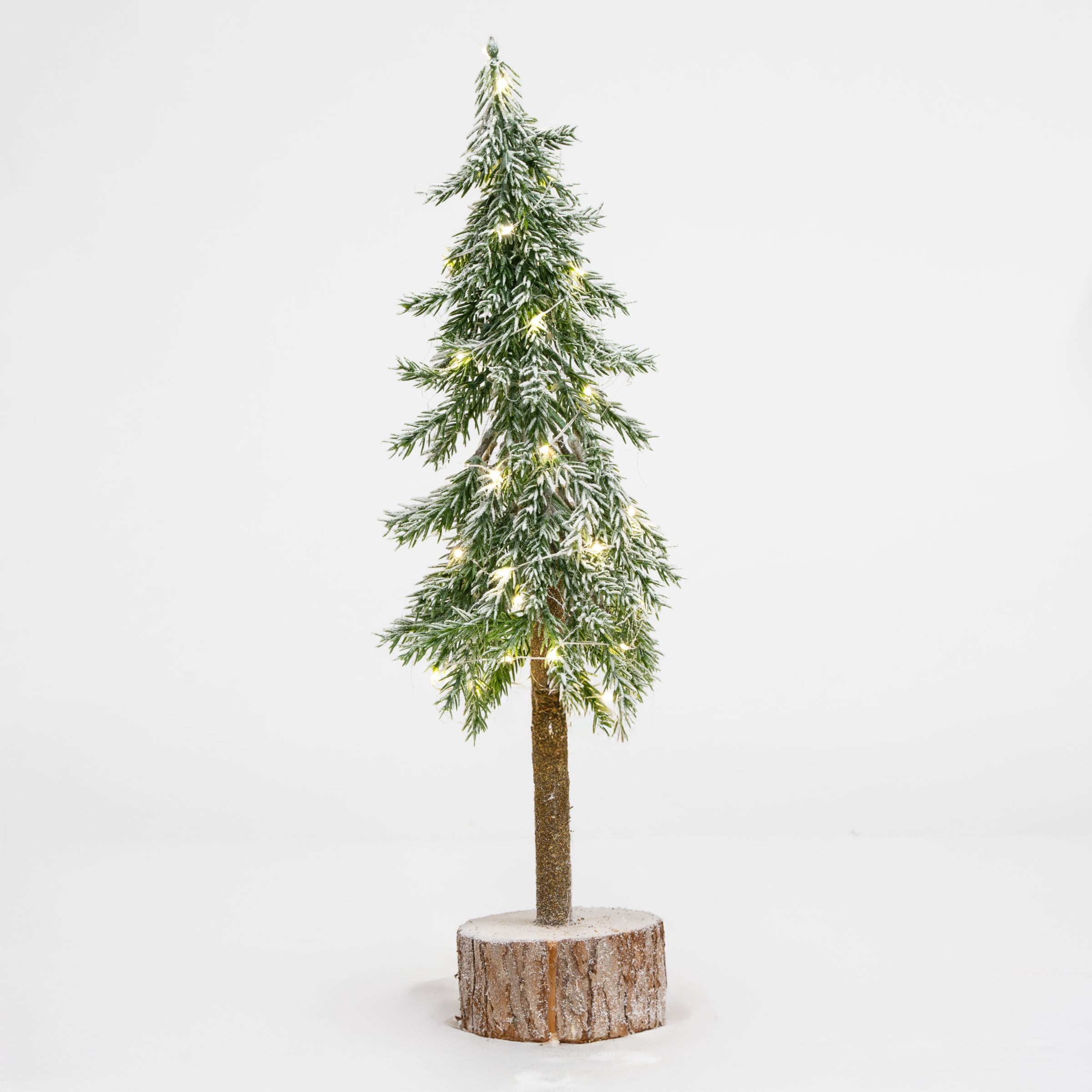 Alberello di pino innevato da 38cm con led, decorazione Natalizia